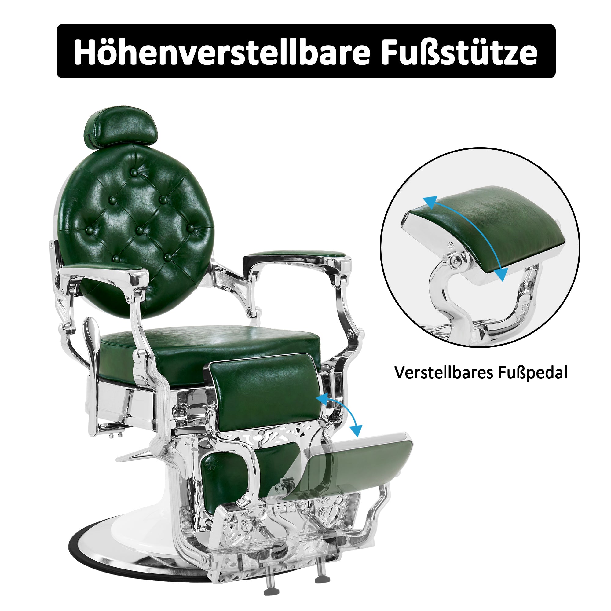 Barberpub Friseurstuhl hydraulische Friseursessel 3866/3860, mit Retro/ Vintage Stil, 360° drehbar, Kunstleder, Silberrahmen, 112 × 68 × 110 cm