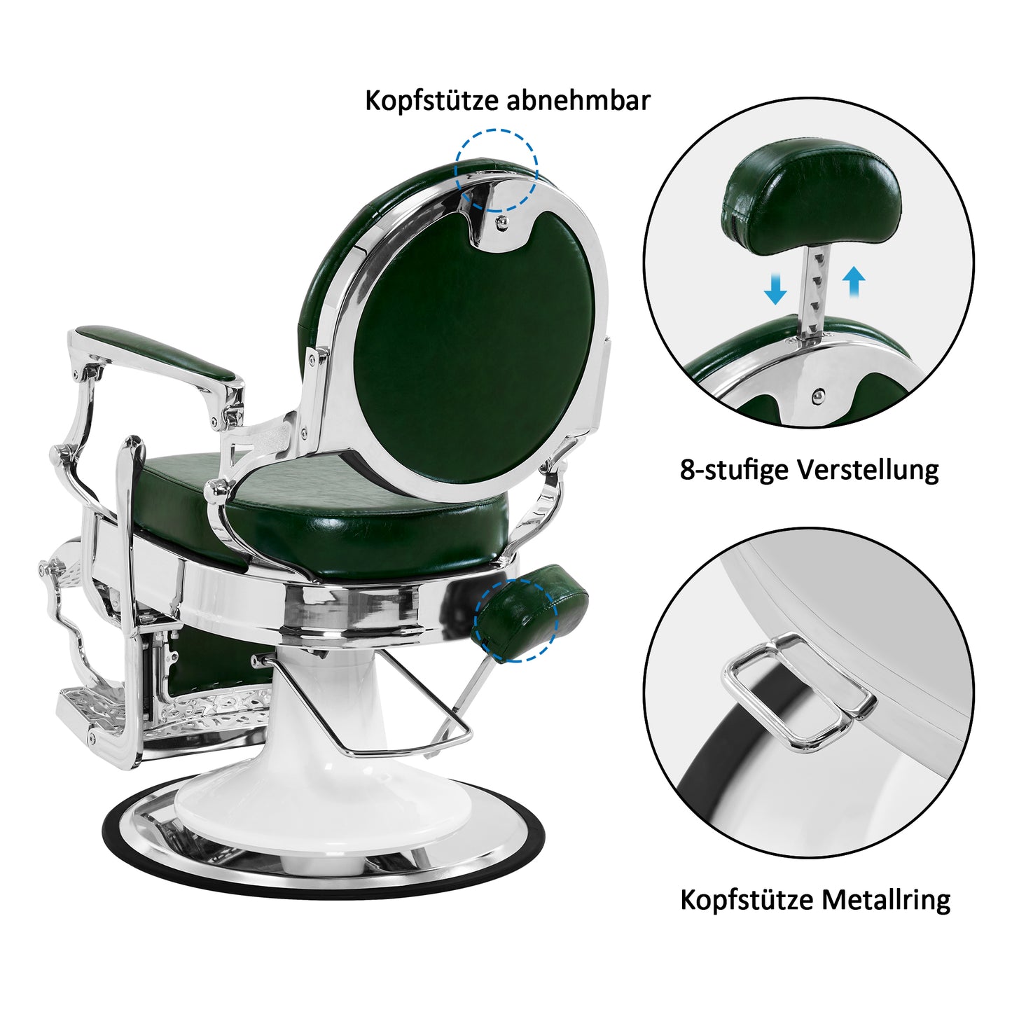 Barberpub Friseurstuhl hydraulische Friseursessel 3866/3860, mit Retro/ Vintage Stil, 360° drehbar, Kunstleder, Silberrahmen, 112 × 68 × 110 cm