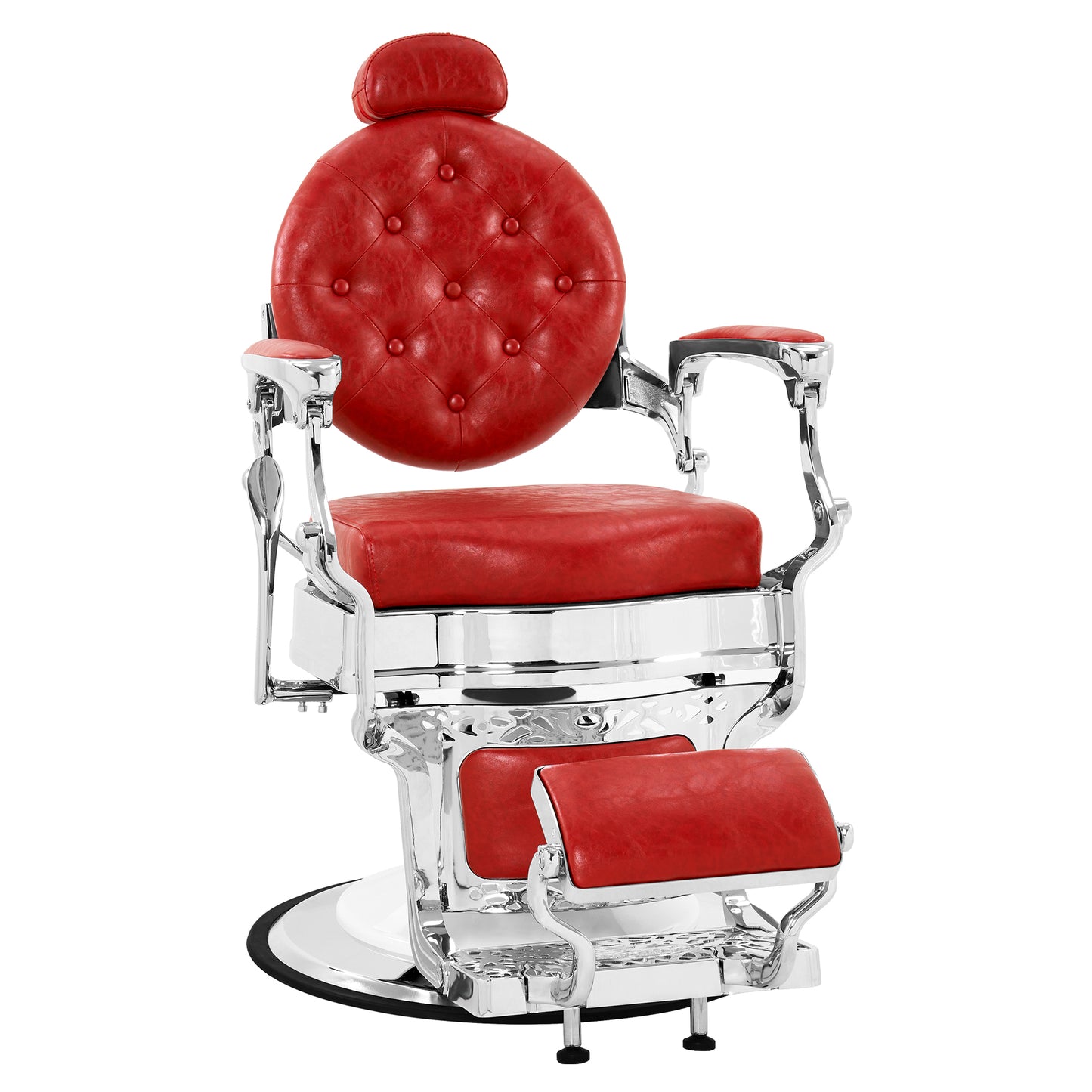 Barberpub Friseurstuhl hydraulische Friseursessel 3866/3860, mit Retro/ Vintage Stil, 360° drehbar, Kunstleder, Silberrahmen, 112 × 68 × 110 cm