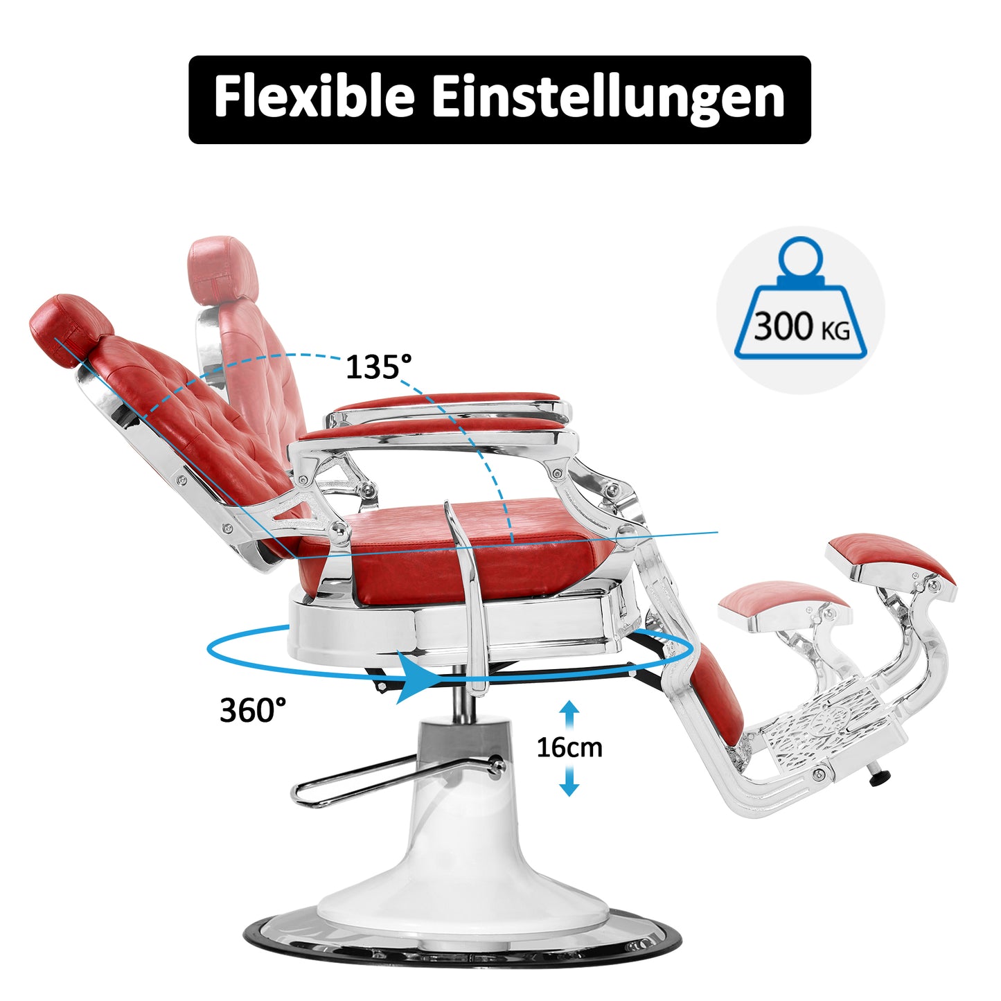 Barberpub Friseurstuhl hydraulische Friseursessel 3866/3860, mit Retro/ Vintage Stil, 360° drehbar, Kunstleder, Silberrahmen, 112 × 68 × 110 cm