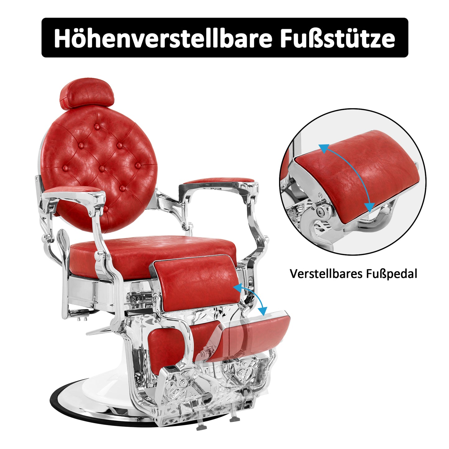 Barberpub Friseurstuhl hydraulische Friseursessel 3866/3860, mit Retro/ Vintage Stil, 360° drehbar, Kunstleder, Silberrahmen, 112 × 68 × 110 cm