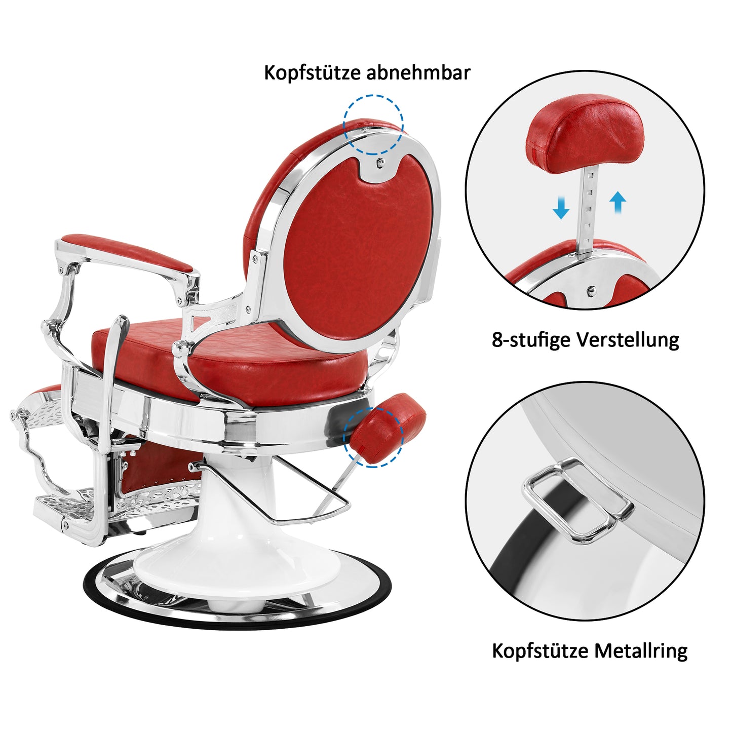 Barberpub Friseurstuhl hydraulische Friseursessel 3866/3860, mit Retro/ Vintage Stil, 360° drehbar, Kunstleder, Silberrahmen, 112 × 68 × 110 cm