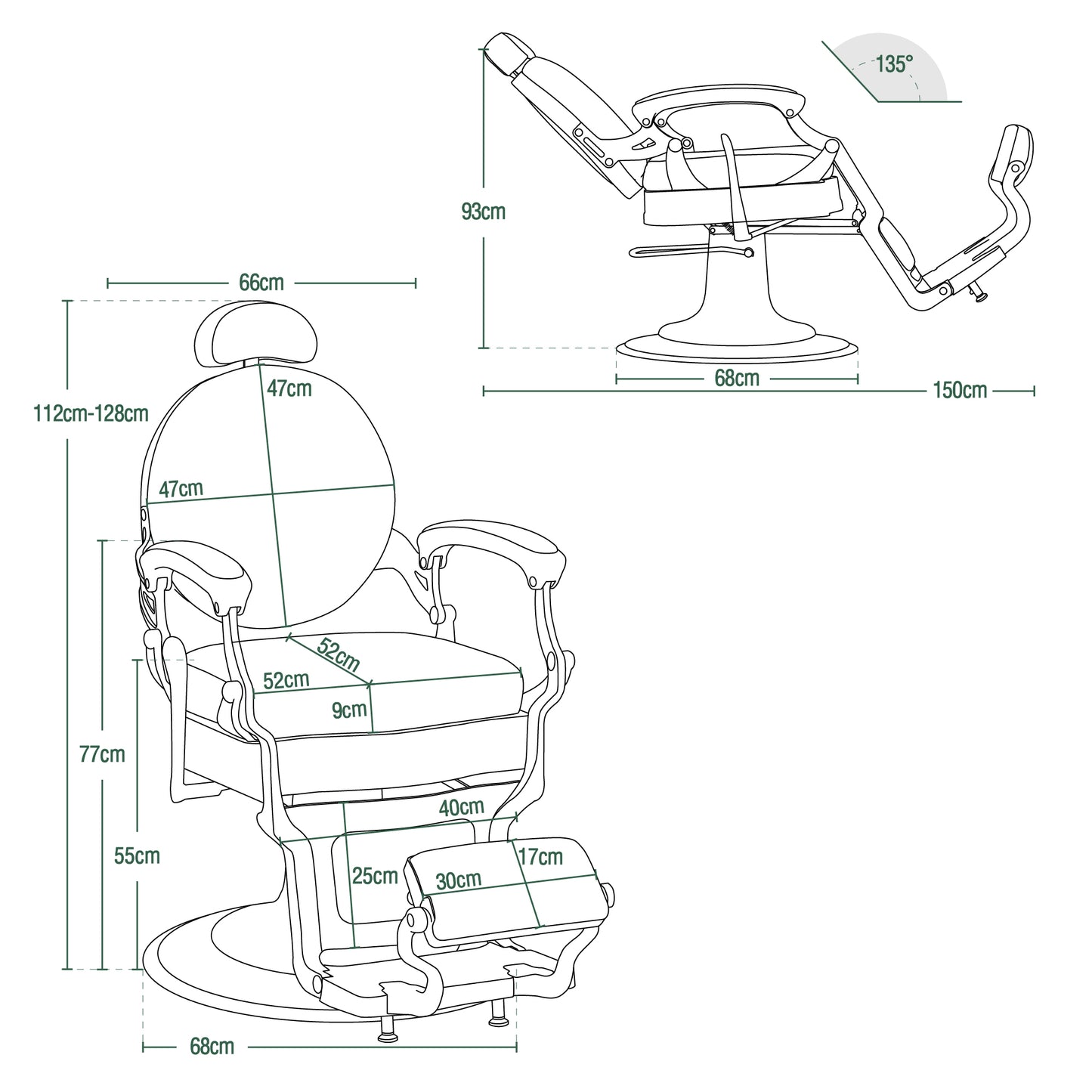 Barberpub Friseurstuhl hydraulische Friseursessel 3866/3860, mit Retro/ Vintage Stil, 360° drehbar, Kunstleder, Silberrahmen, 112 × 68 × 110 cm