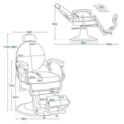Barberpub Friseurstuhl hydraulische Friseursessel 3866/3860, mit Retro/ Vintage Stil, 360° drehbar, Kunstleder, Silberrahmen, 112 × 68 × 110 cm