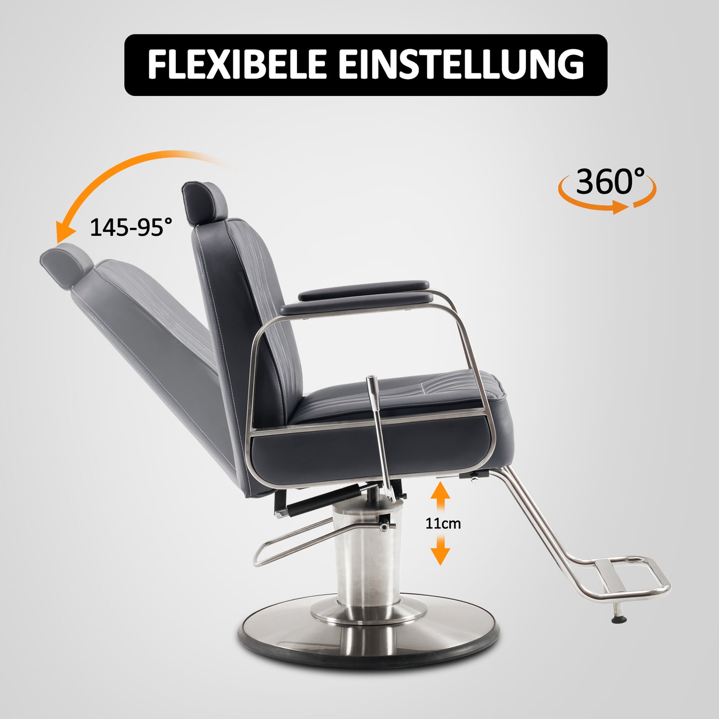 Barberpub Friseurstuhl mit Kopfstütze, Friseursessel Höhenverstellbar Kippbar für Herren Damen, Friseureinrichtung Bedienungsstuhl Zuhause Modern, Kunstleder, 8548 (Grau-Silber)