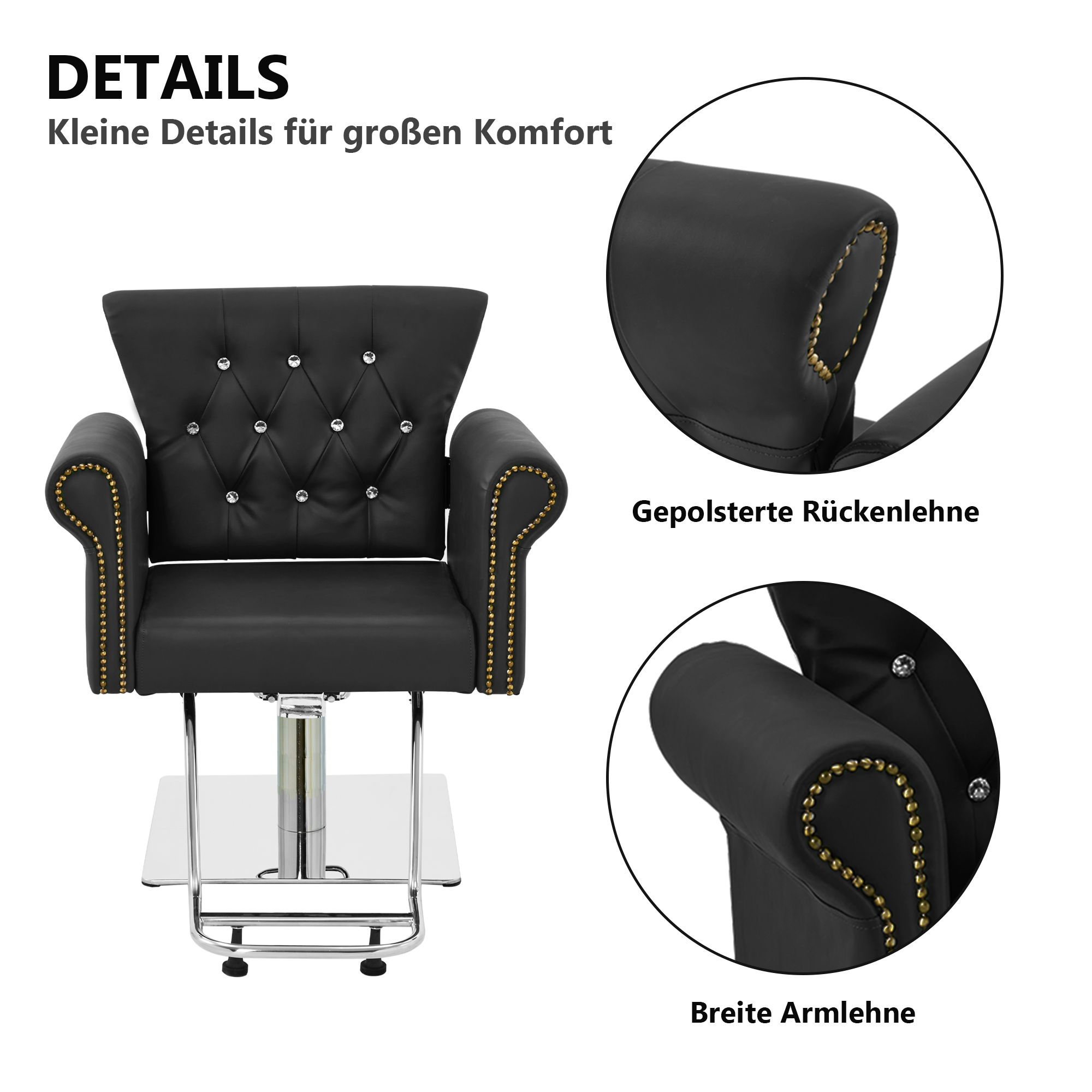Barber Chair SLICK  Edler Friseurstuhl mit weißen Ziernähten