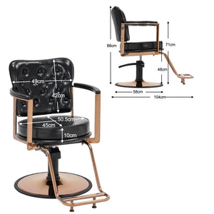 Barberpub Friseurstuhl mit Kopfstütze, Friseursessel Höhenverstellbar Kippbar für Herren Damen, Friseureinrichtung Bedienungsstuhl Zuhause Vintage Retro, Kunstleder, 3076(Schwarz-Roségold)