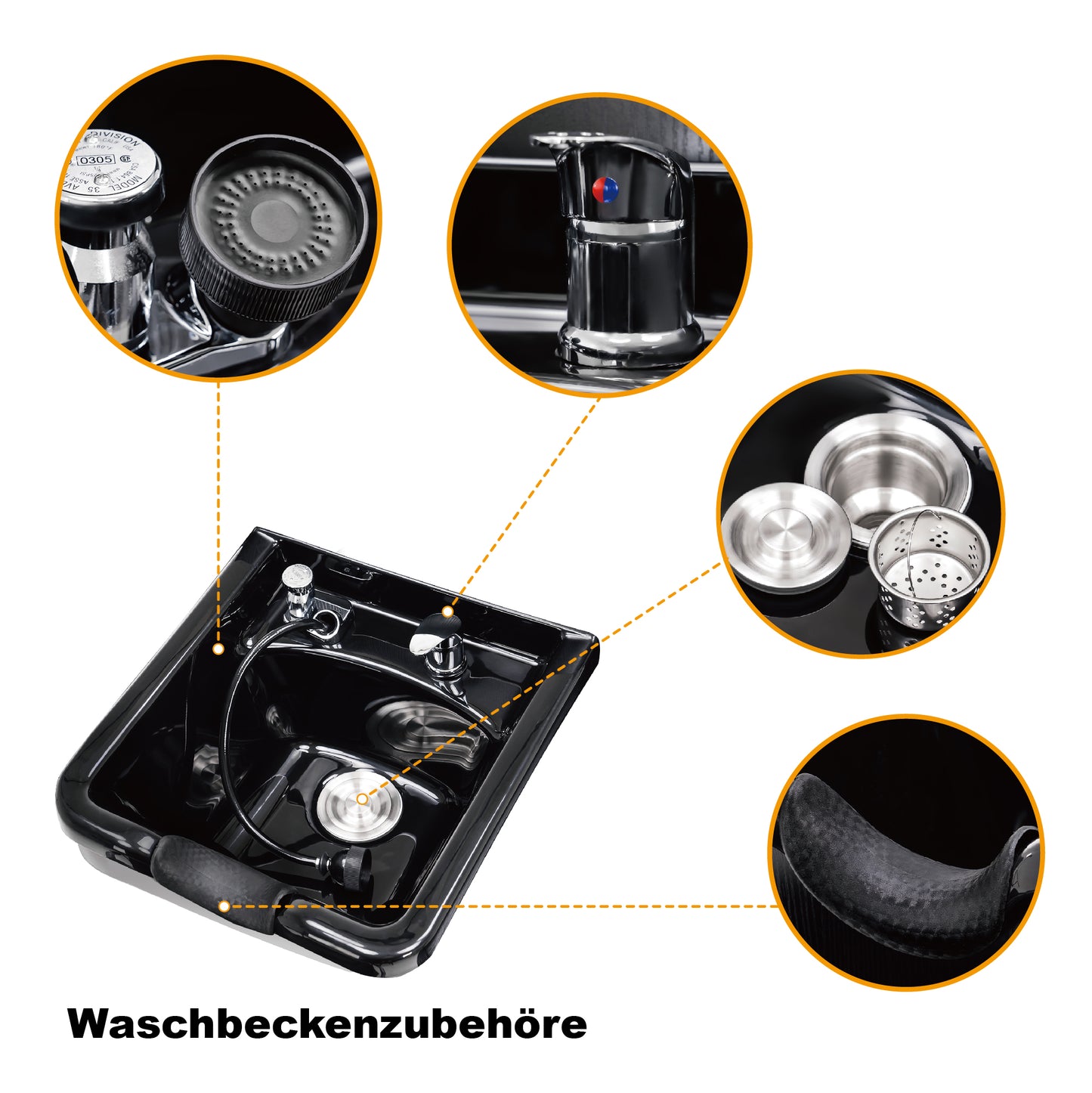 BarberPub Professionelle Rückwärtswaschanlage ohne Stuhl Friseurwaschplatz Waschtisch mit Rückwärtswaschbecken Saloneinrichtung 7134 ( Schwarz)