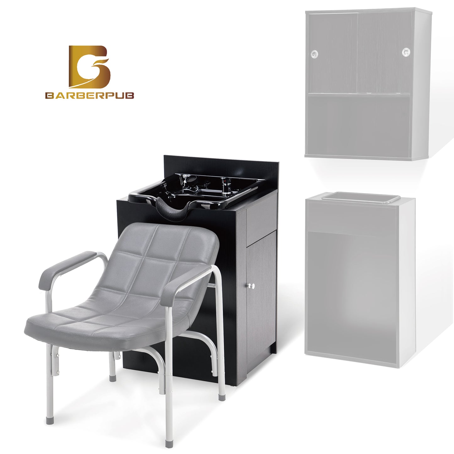 BarberPub Professionelle Rückwärtswaschanlage ohne Stuhl Friseurwaschplatz Waschtisch mit Rückwärtswaschbecken Saloneinrichtung 7134 ( Schwarz)