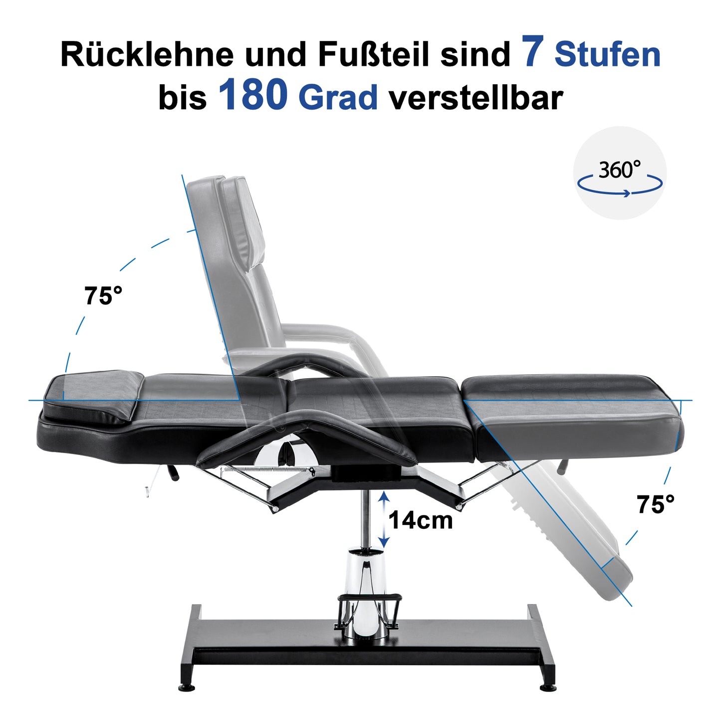 Barberpub Hydraulische Kosmetikliege Therapieliege Massageliege Tattooliege 0006BK/W