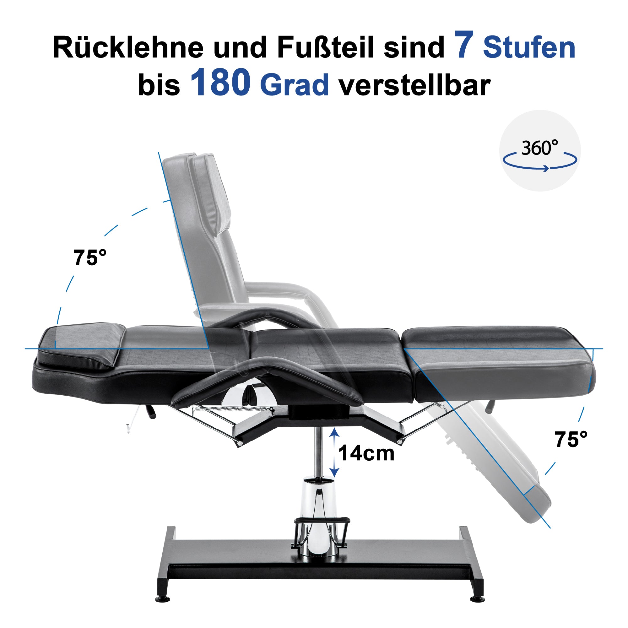 Barberpub Hydraulische Kosmetikliege Therapieliege Massageliege Tattooliege 0006BK/W