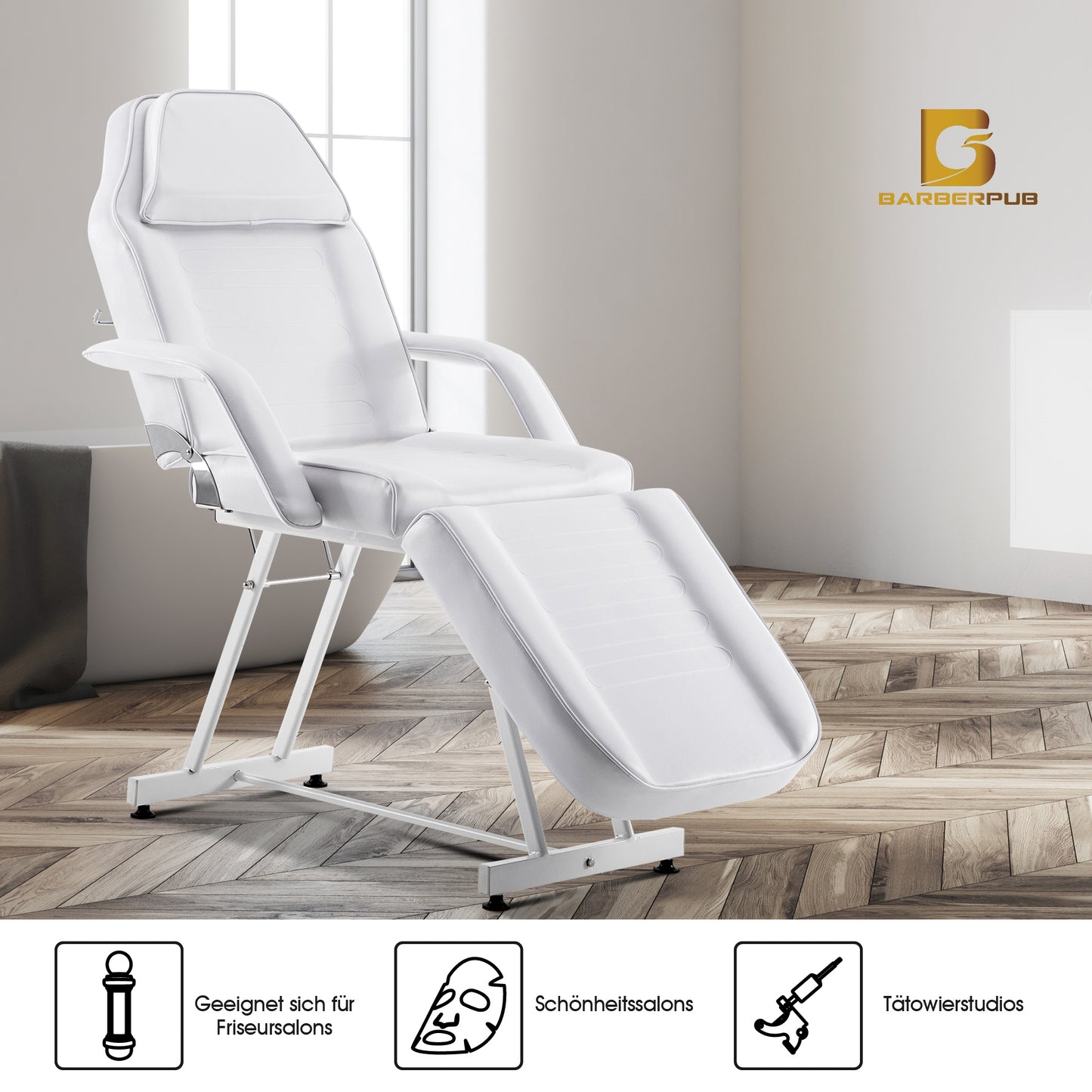 Barberpub Kosmetikliege Therapieliege Massageliege Tattooliege Kosmetikstuhl 0015BK/W