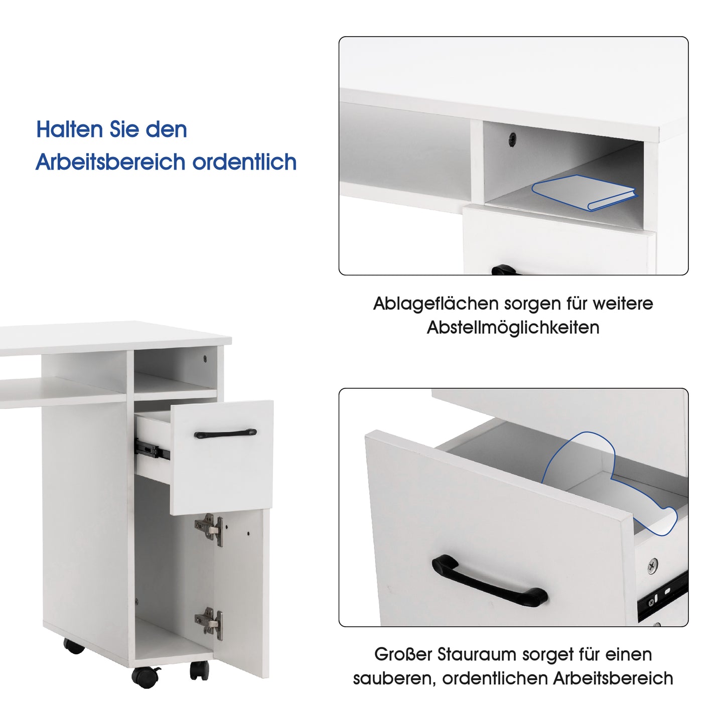 Barberpub Studiotisch Manikürtisch Nageltisch mit Rollen Stauraum 2600W