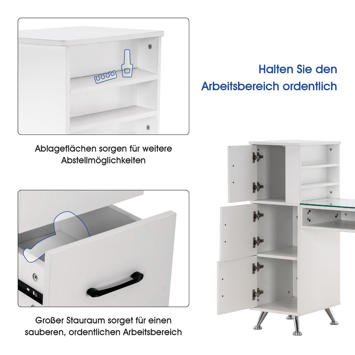 Barberpub Studiotisch Manikürtisch Nageltisch mit Regal Stauraum Metallfüße 2611