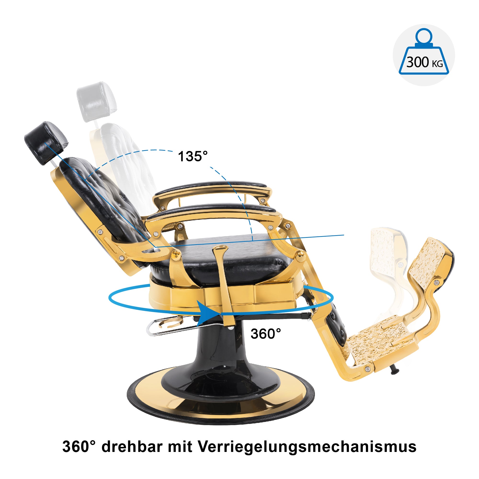 Barberpub Friseurstuhl Friseursessel mit Retro-/ Vintage Stil Gold 2935GD